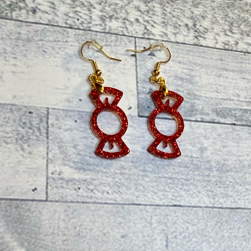 Handmade Sparkling Red Peppermint Candy Dangle Earrings Holiday NWT